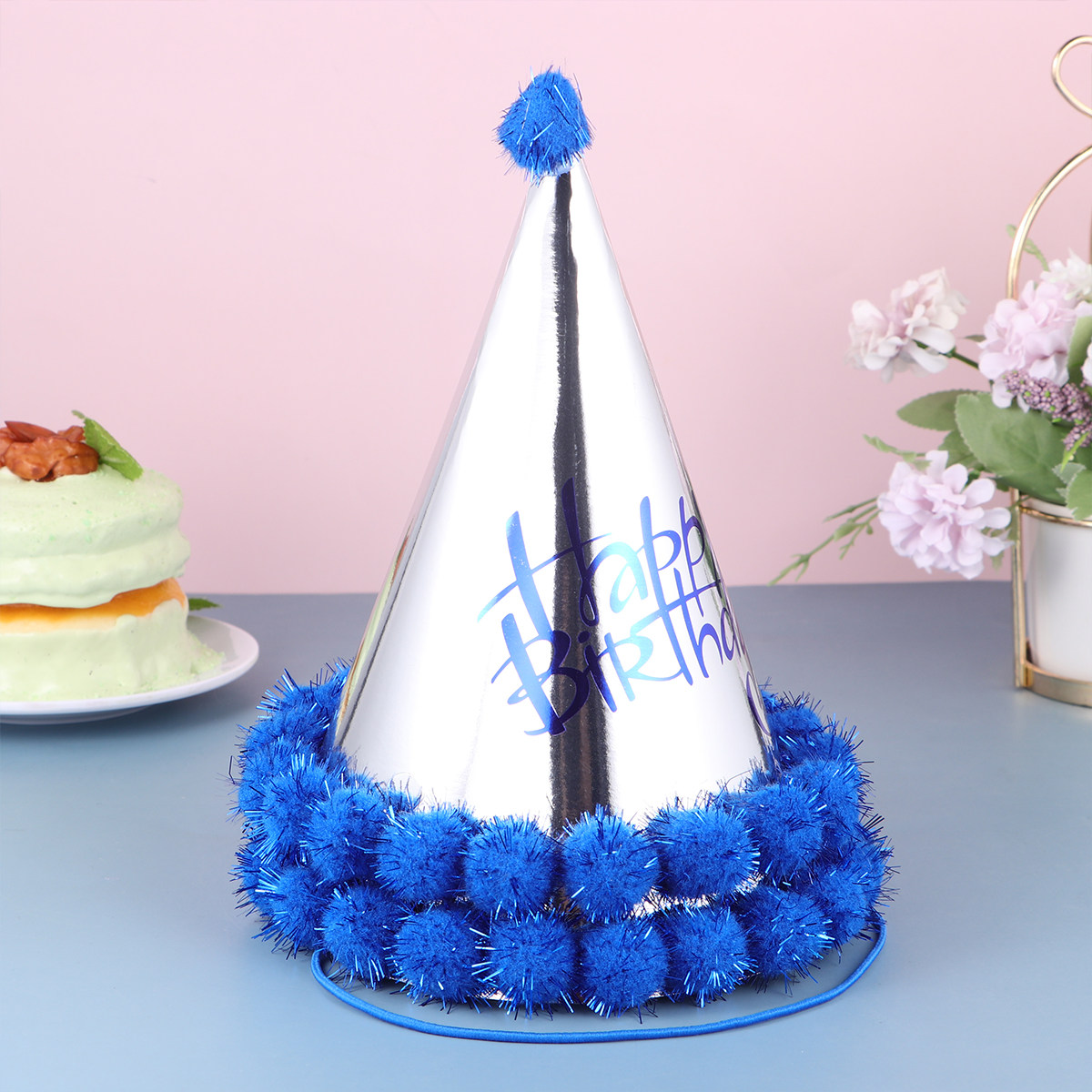 Party Hat Cone - 5 chapéus de aniversário com pompons