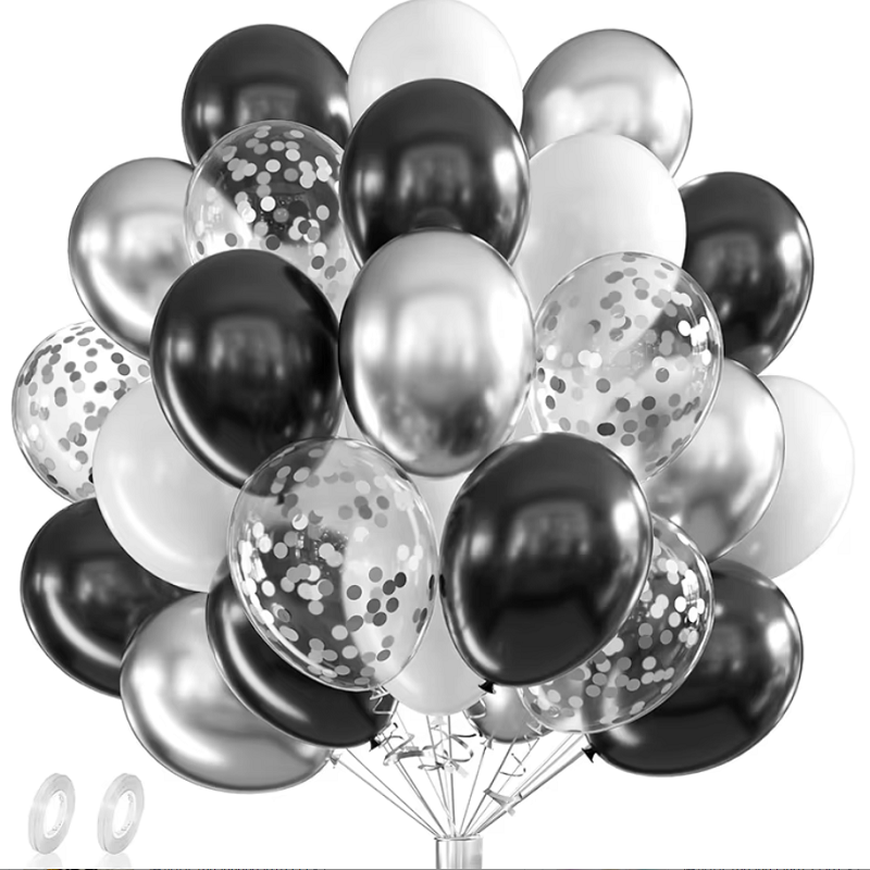 Balloon Pump Hand - 42 pçs prata preto branco confetes